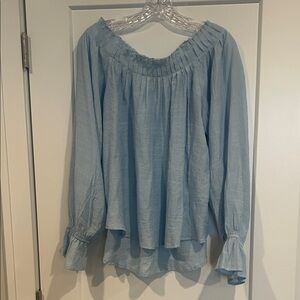 Easel brand Light Blue Women's Smocked Neck Blouse size Small